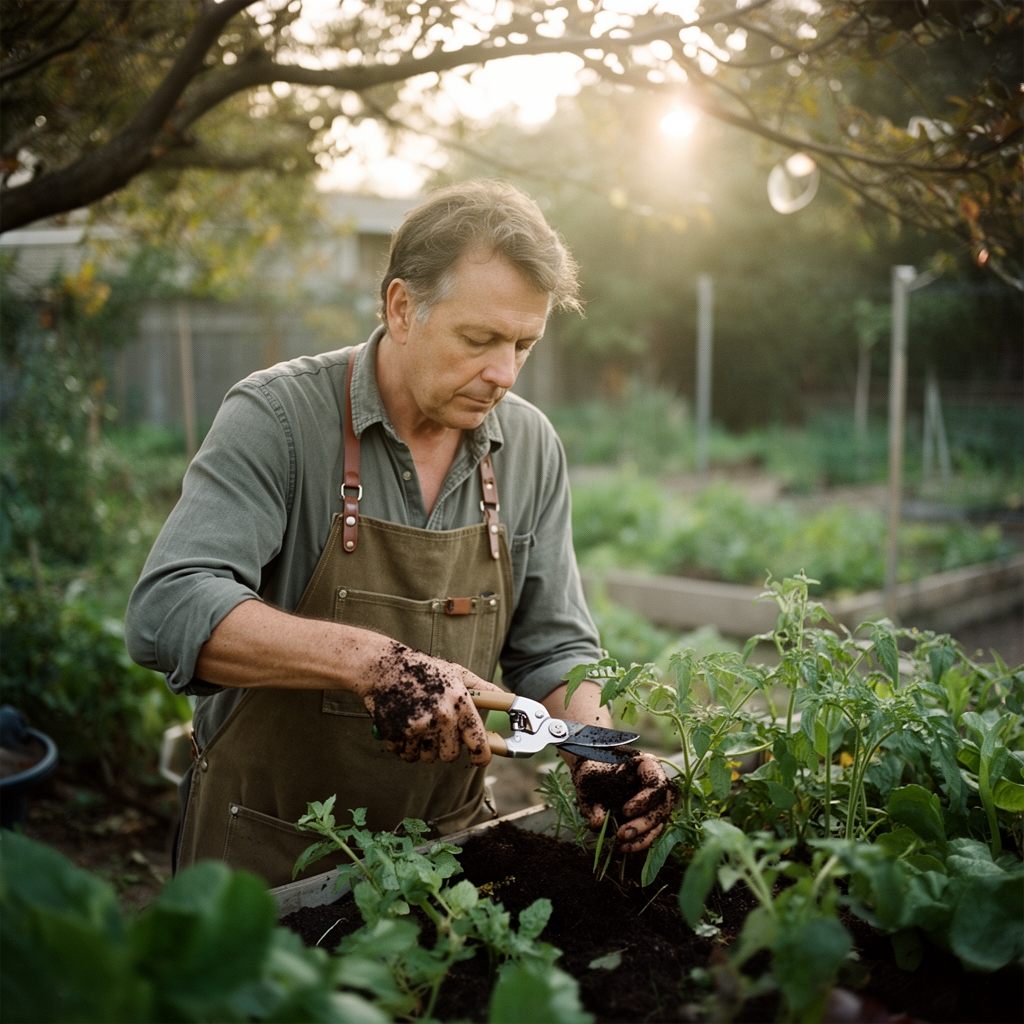 Using a garden lopper for vegetable pruning